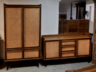 Anrichte und Schrank "Boman" aus Teakholz-Rattan